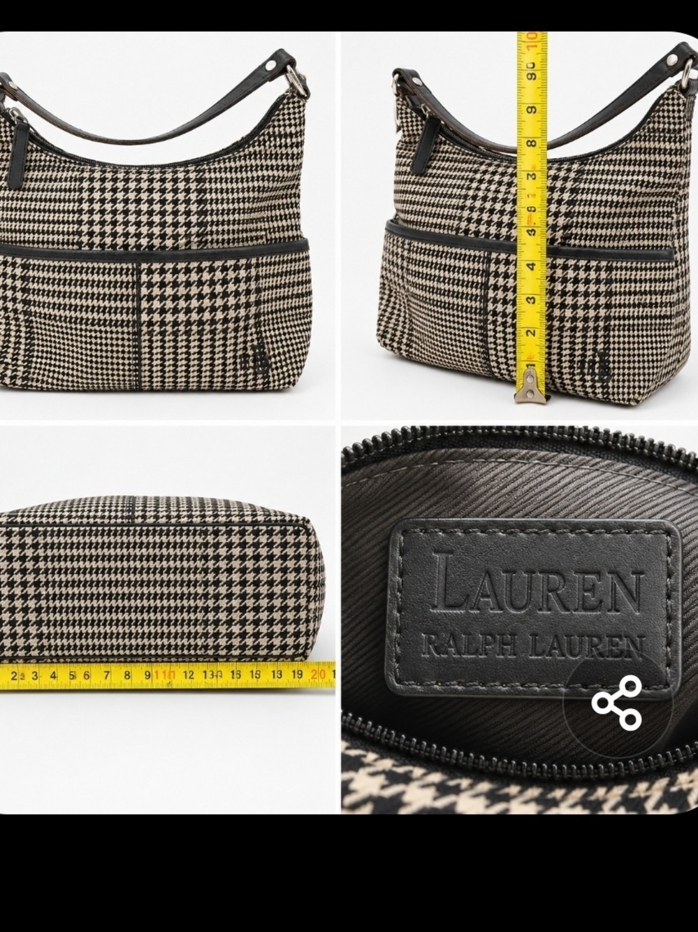 Lauren Ralph Lauren Black and Cream Houndstooth Messenger Bag